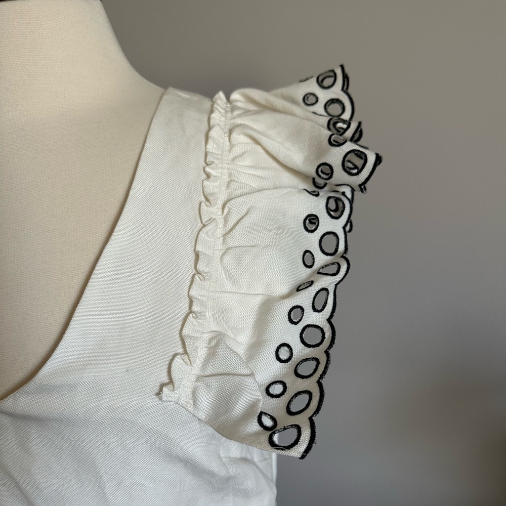 J. Crew Dress Embroidered Eyelet Ruffle Sleeveless Resort Wear Ivory & Black 12 - Picture 9 of 15